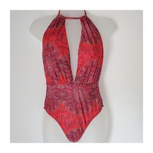 Boohoo Paisley Halter Low Back One Piece